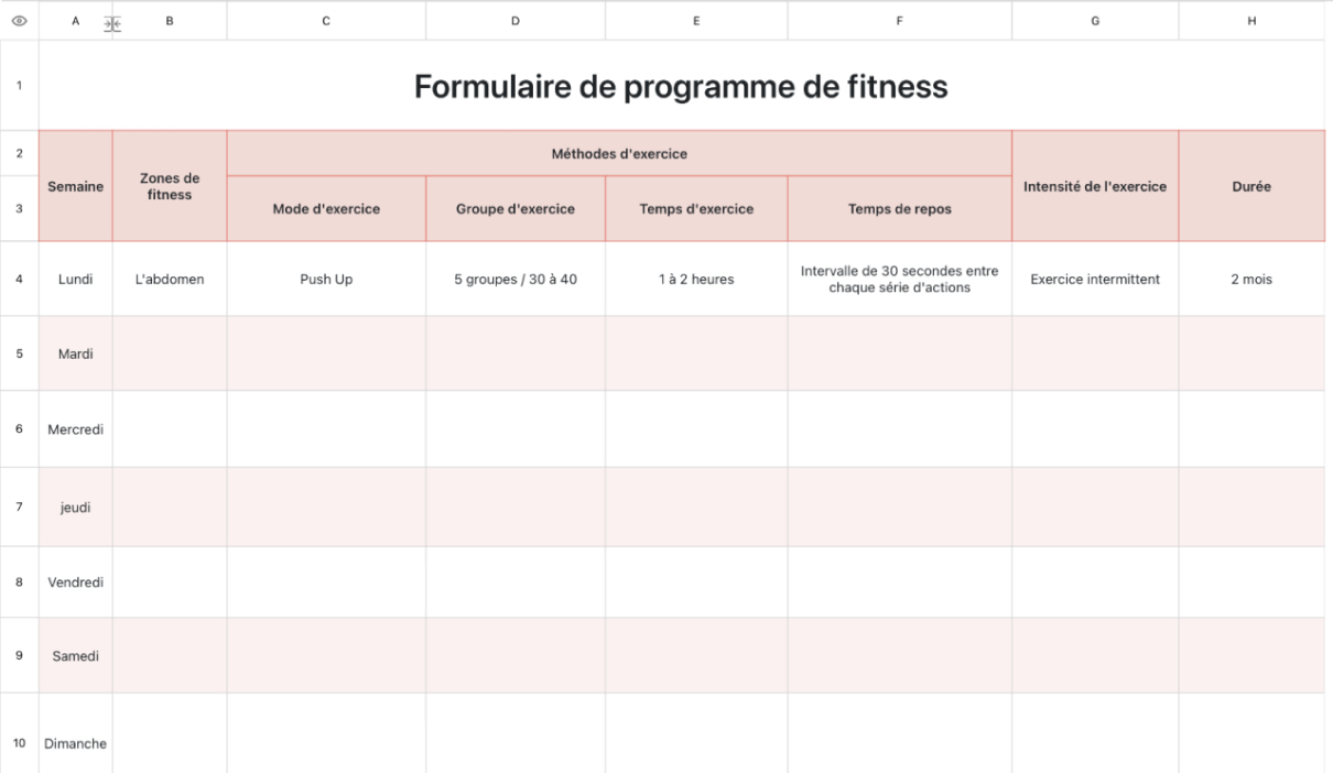 Formulaire de programme de fitness
